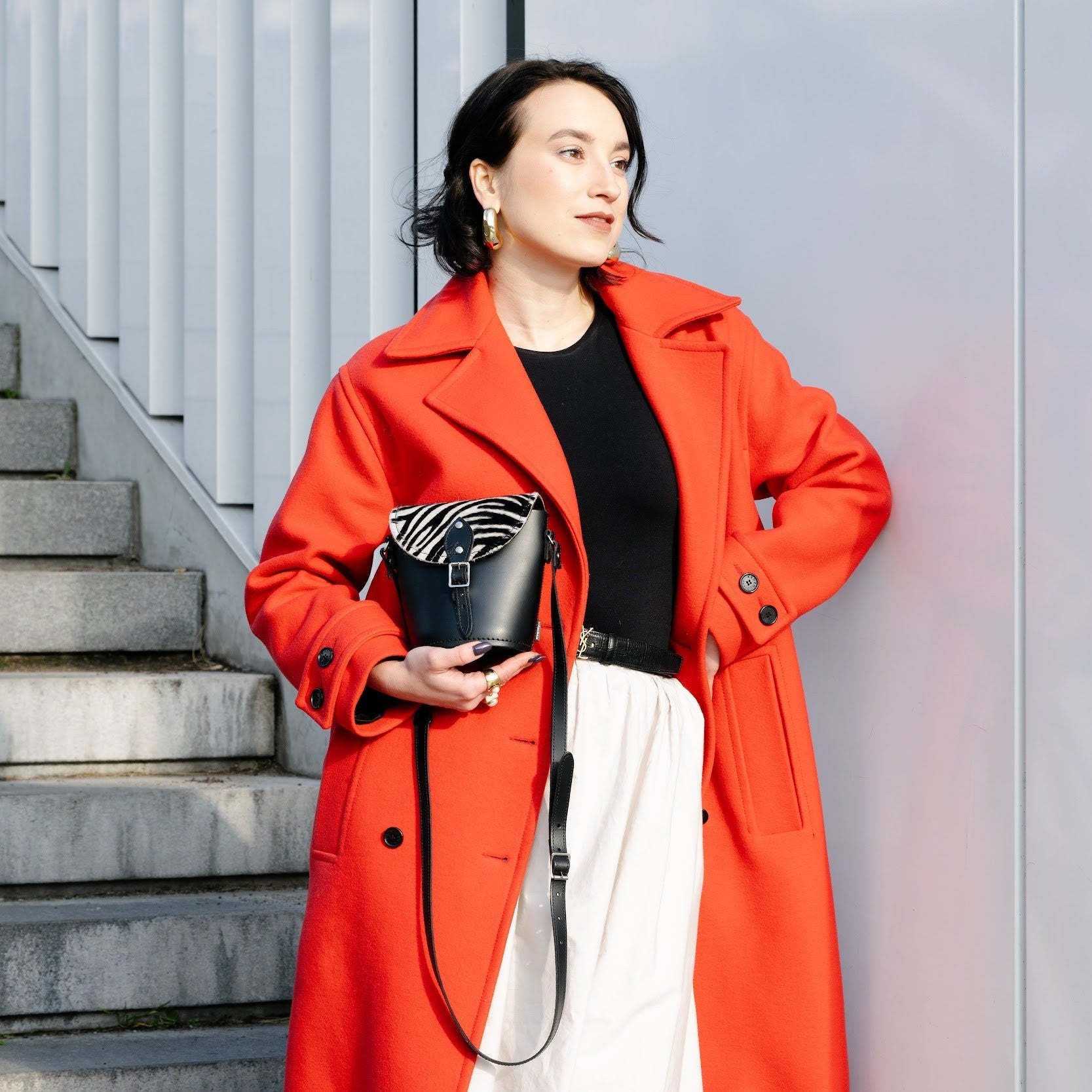 Handmade Leather Barrel Bag in Zebra Print