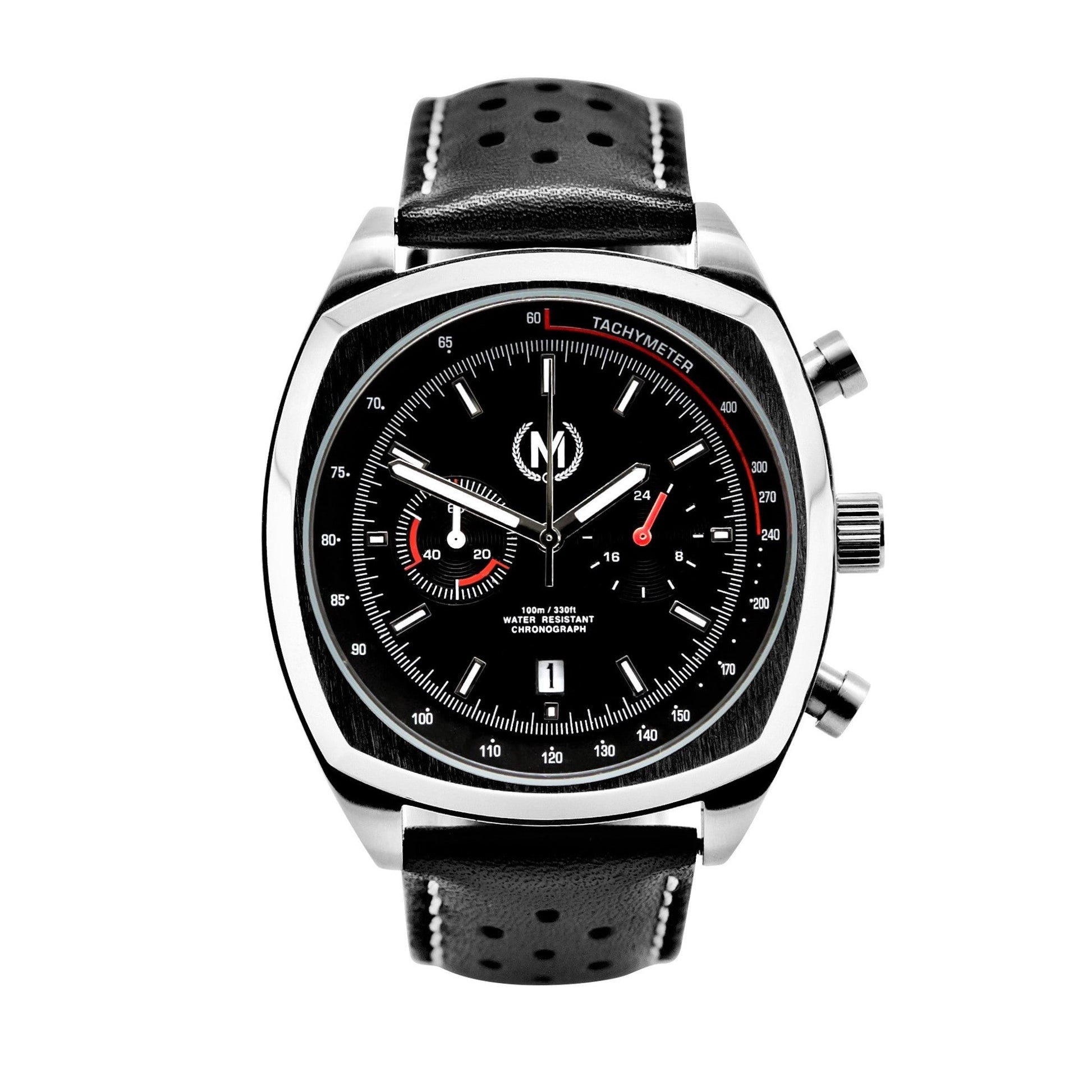 Black Leather Rally Watch Strap 22mm
