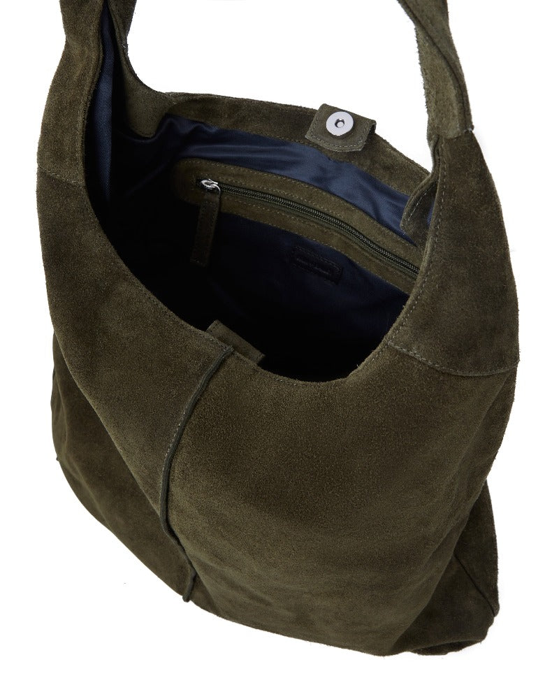 Olive Soft Suede Hobo Shoulder Bag Ethically Made Brix and Bailey Bag
