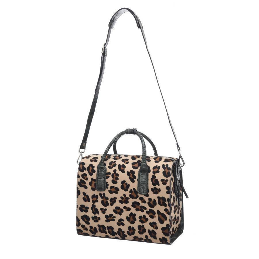 Leopard Print Hair On Hide Leather Structured Top Handle Bag - Brix and Bailey® - Contemporary Bag, Watch and Accessory Brand