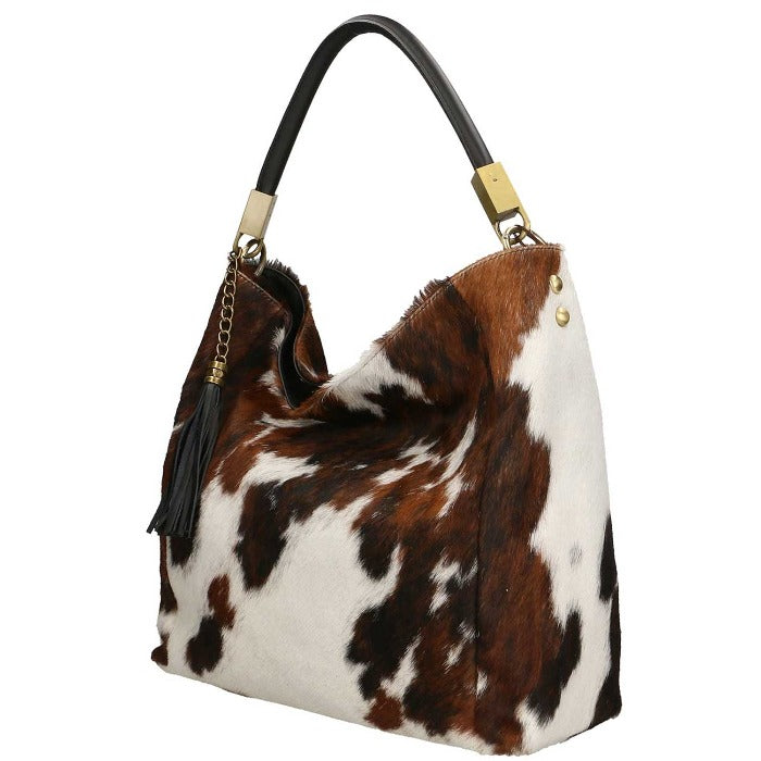 Spotted Cow Calf Hair Tassel Bag – Elegant & Versatile by Sostter at brixbailey.com