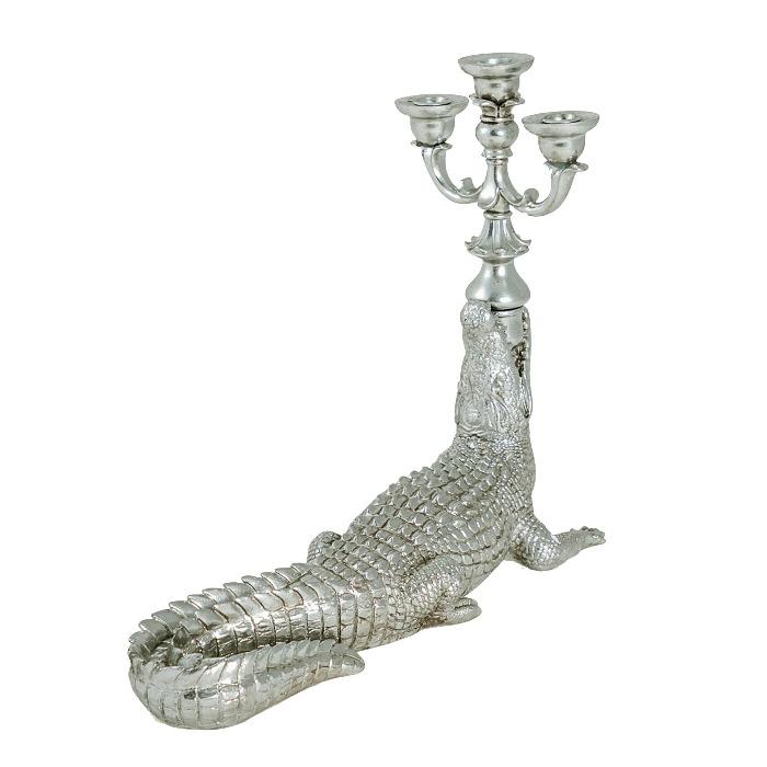 Silver Crocodile Candelabra – Sculptural Centerpiece Decor by Sostter at brixbailey.com