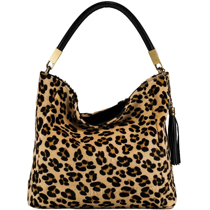 Leopard Print Calf Hair Tassel Grab Bag – Chic & Versatile by Sostter at brixbailey.com