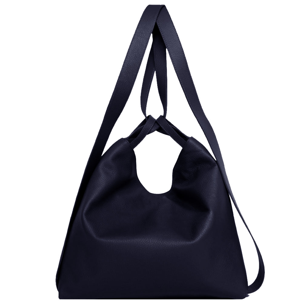 Convertible Tote Backpack in Navy Pebbled Leather