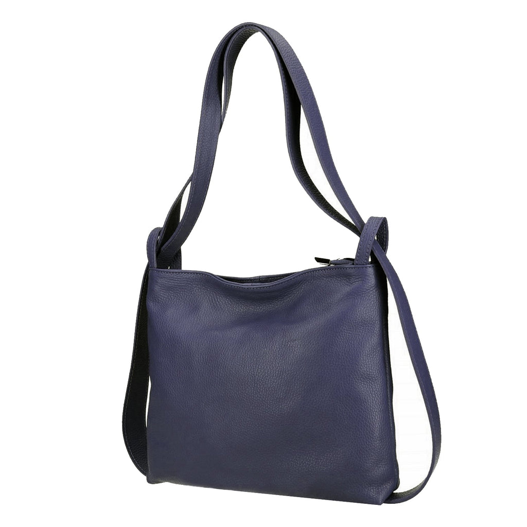 Convertible Tote Backpack in Navy Pebbled Leather
