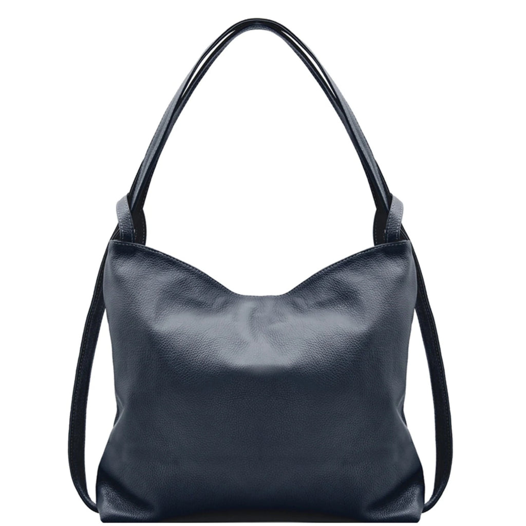 Convertible Tote Backpack in Navy Pebbled Leather