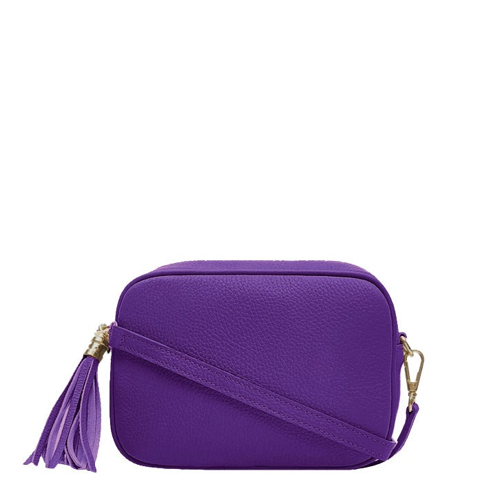 Purple Leather Tassel Crossbody Bag