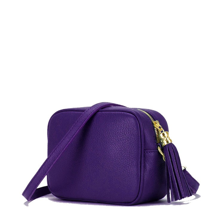 Purple Leather Tassel Crossbody Bag