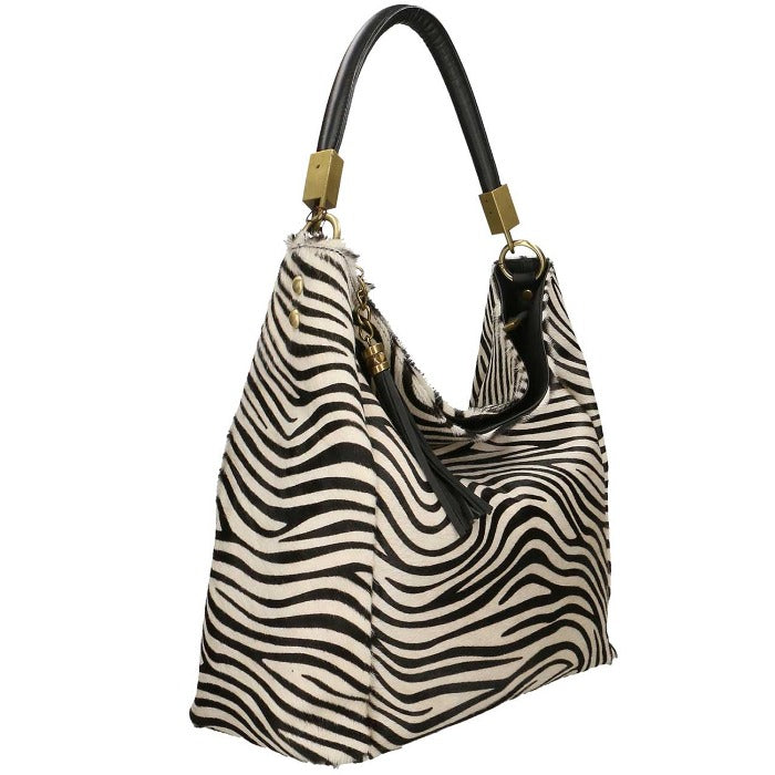 Zebra Print Calf Hair Tassel Bag – Elegant & Versatile by Sostter at brixbailey.com