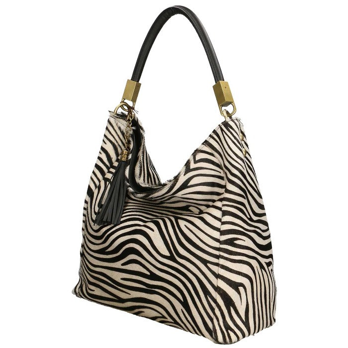 Zebra Print Calf Hair Tassel Bag – Elegant & Versatile by Sostter at brixbailey.com