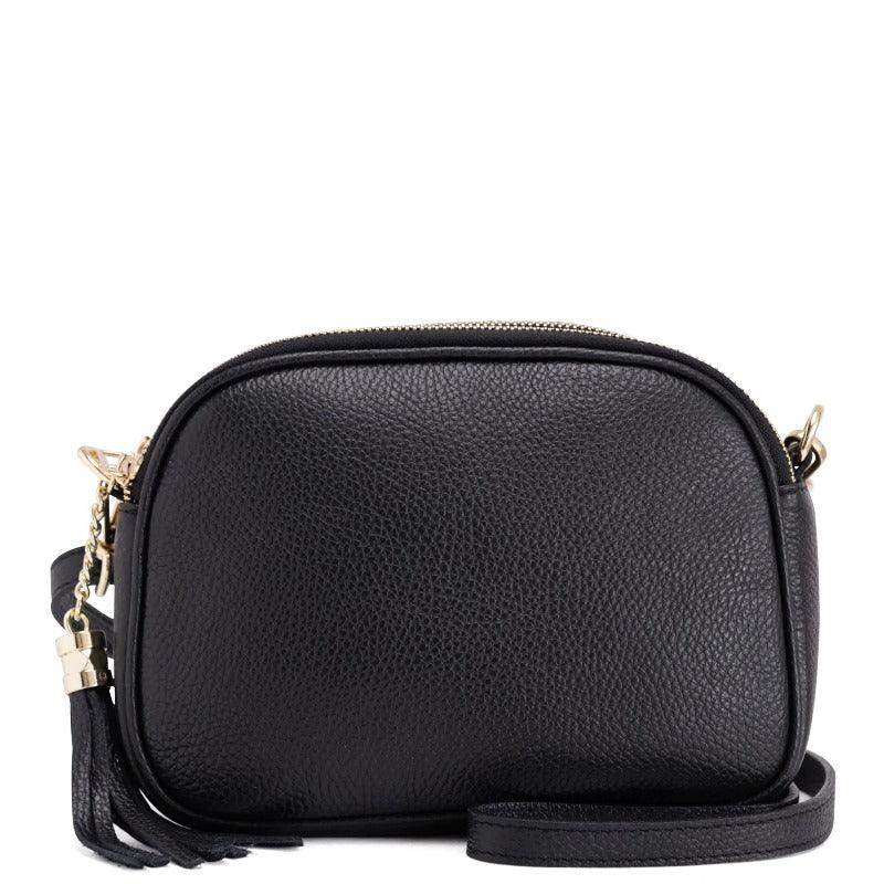 Black Leather Multi Section Cross Body Camera Bag - Brix + Bailey