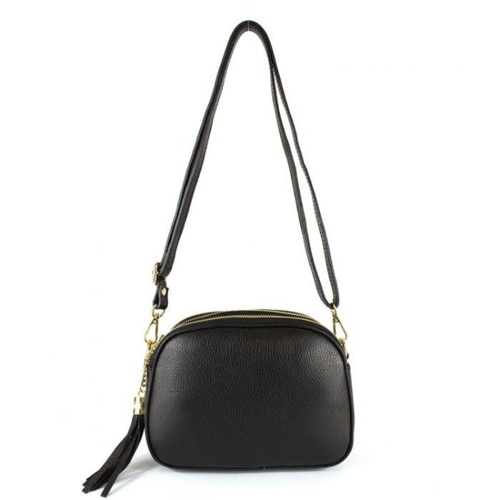 Black Leather Multi Section Cross Body Camera Bag - Brix + Bailey