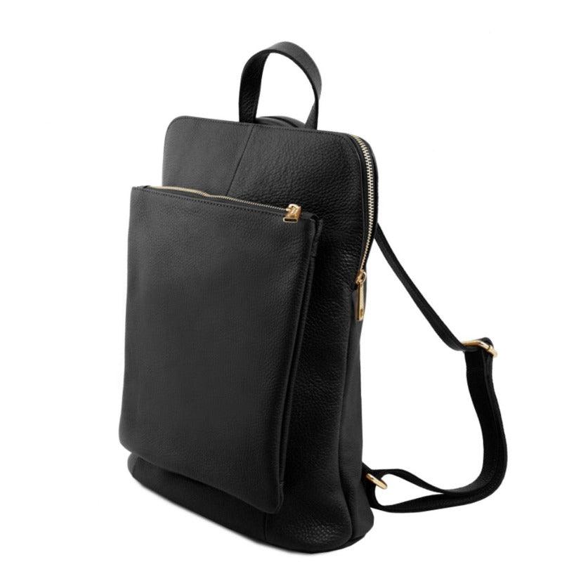 Versatile Black Pebbled Leather Backpack - Secure & Stylish by Sostter at brixbailey.com