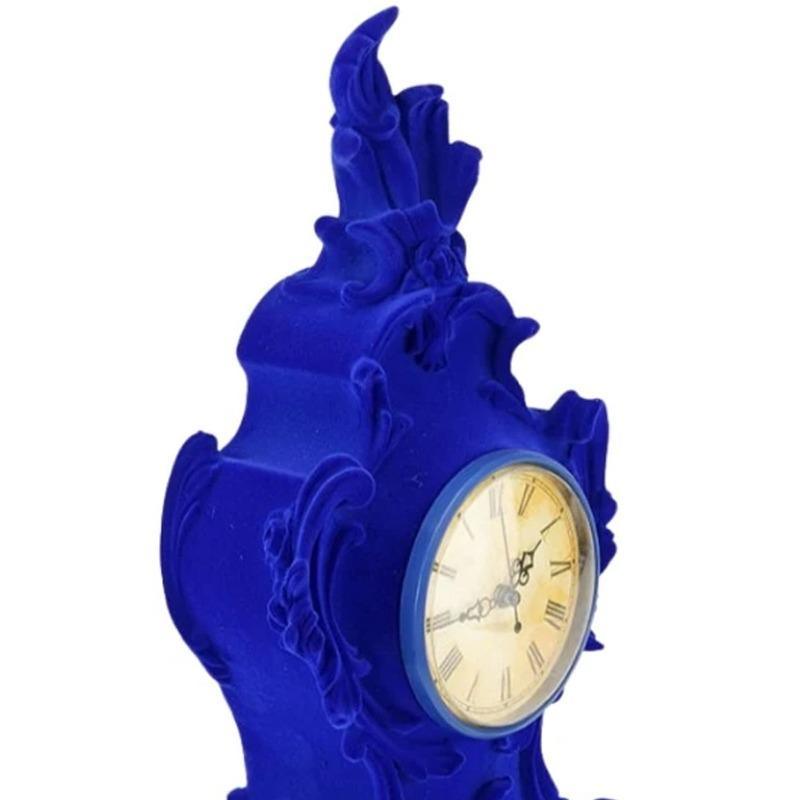 Bright Blue Flocked Mantle Clock – Quirky & Stylish Decor Piece by Sostter at brixbailey.com