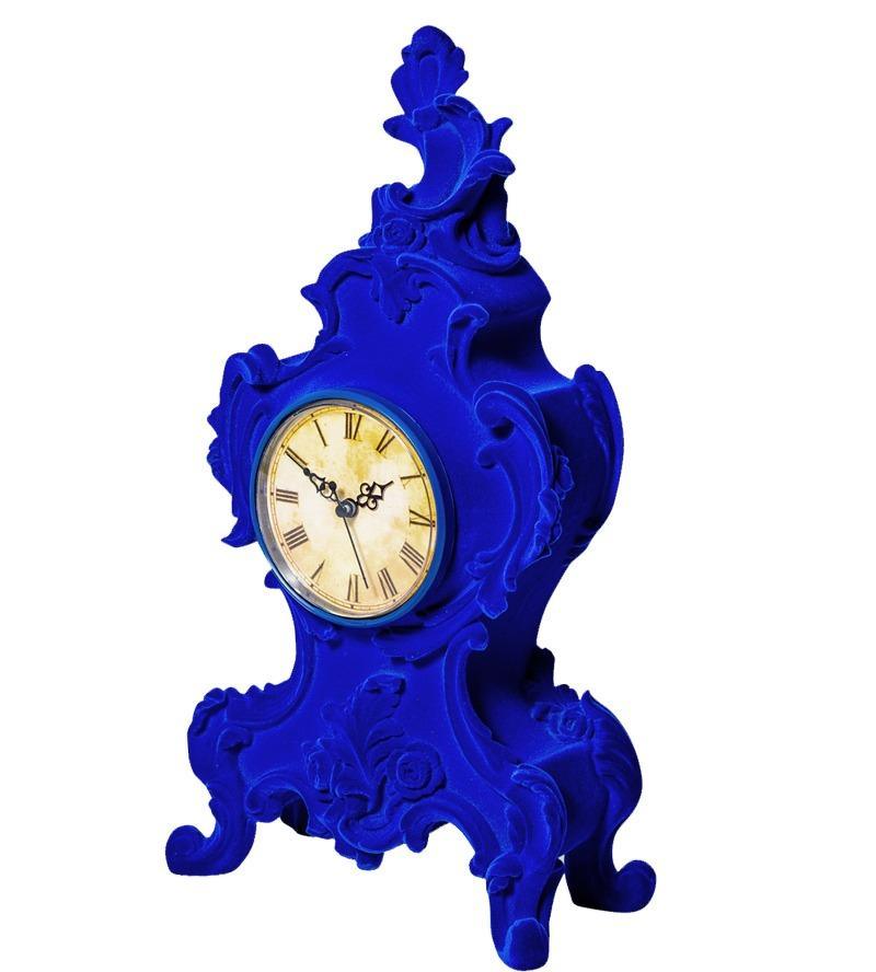 Bright Blue Flocked Mantle Clock – Unique & Quirky Decor Piece by Sostter at brixbailey.com