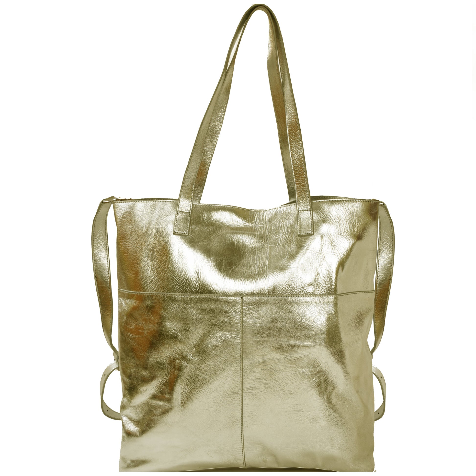 Gold Metallic Leather Tote with Crossbody Strap