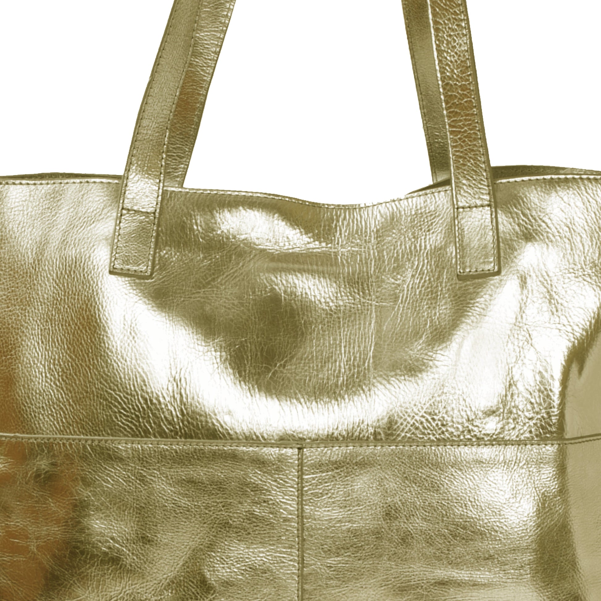 Gold Metallic Leather Tote with Crossbody Strap
