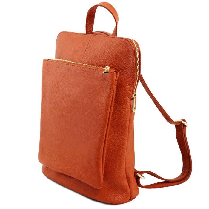 Clementine Orange Leather Backpack – Stylish & Versatile by Sostter at brixbailey.com