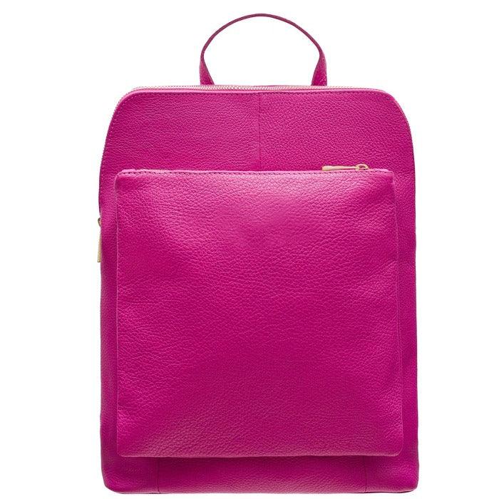 Fuchsia Pebbled Leather Backpack – Versatile & Stylish by Sostter at brixbailey.com