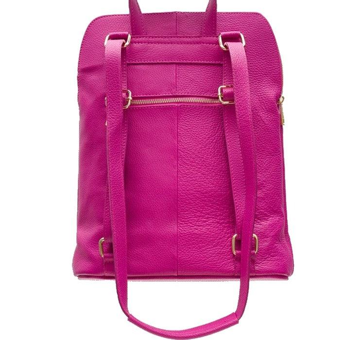 Fuchsia Pebbled Leather Backpack – Versatile & Stylish by Sostter at brixbailey.com