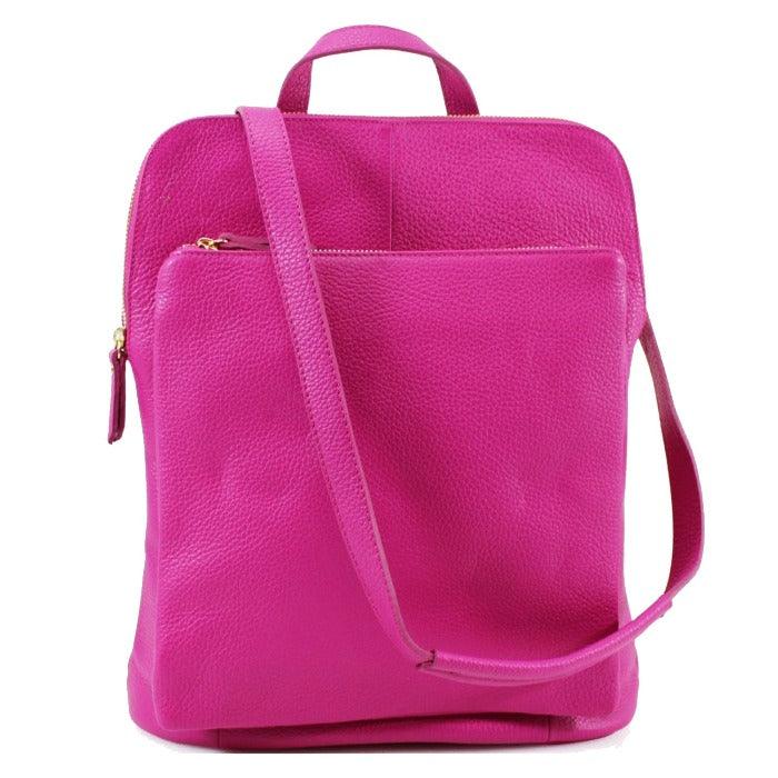 Fuchsia Pebbled Leather Backpack – Versatile & Stylish by Sostter at brixbailey.com