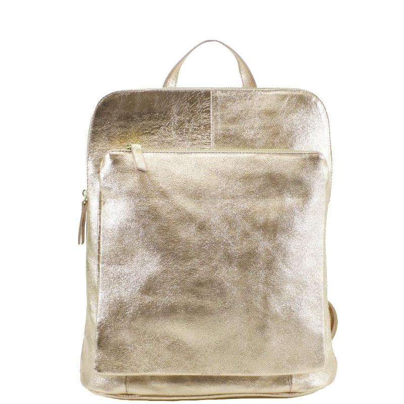Gold Metallic Leather Backpack – Versatile & Sophisticated by Sostter at brixbailey.com