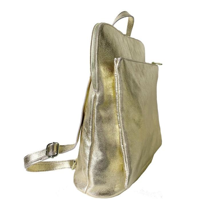 Gold Metallic Leather Backpack – Versatile & Sophisticated by Sostter at brixbailey.com