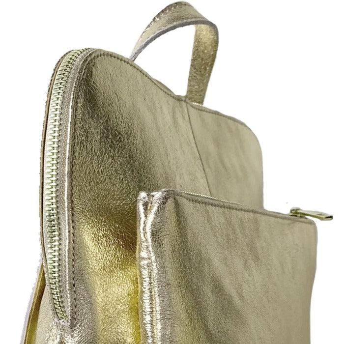 Gold Metallic Leather Backpack – Versatile & Sophisticated by Sostter at brixbailey.com