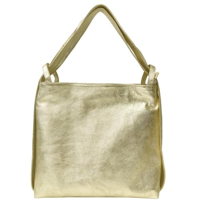 Gold Metallic Leather Tote Backpack – Versatile & Elegant by Sostter at brixbailey.com