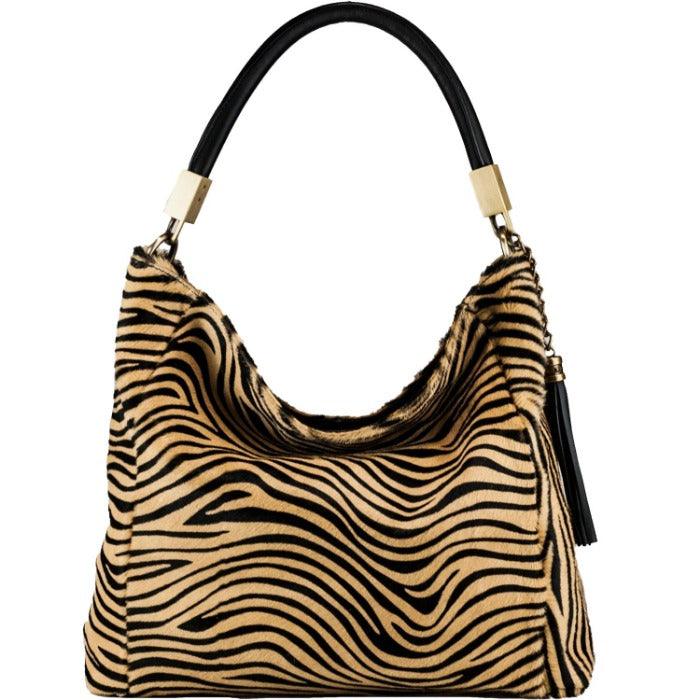 Gold Zebra Print Leather Tassel Grab Bag – Elegant & Versatile by Sostter at brixbailey.com