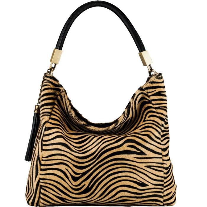 Gold Zebra Print Leather Tassel Bag – Sophisticated & Versatile by Sostter at brixbailey.com