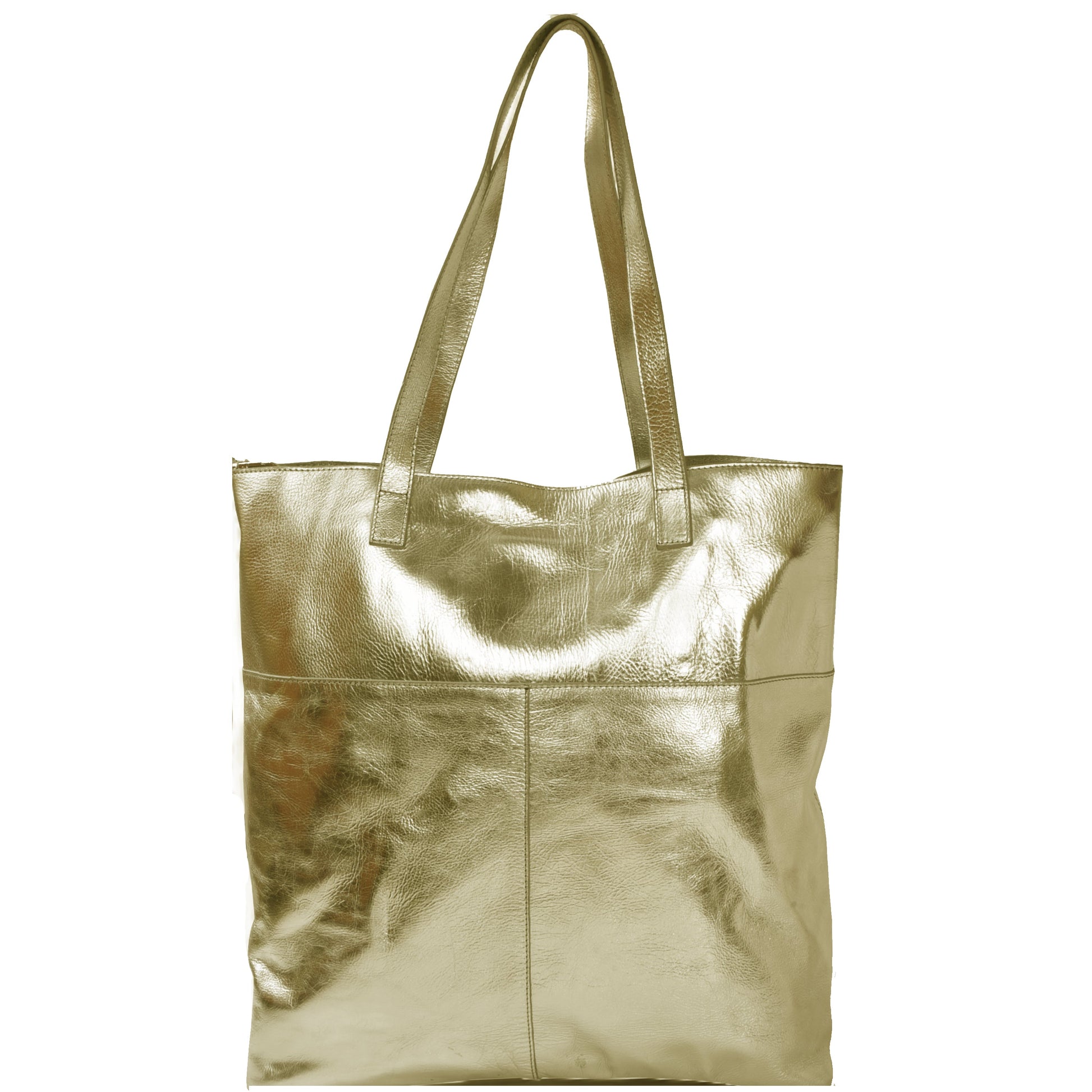 Gold Metallic Leather Tote with Crossbody Strap
