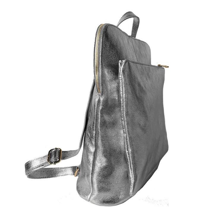 Pewter Convertible Leather Backpack – Stylish & Secure by Sostter at brixbailey.com