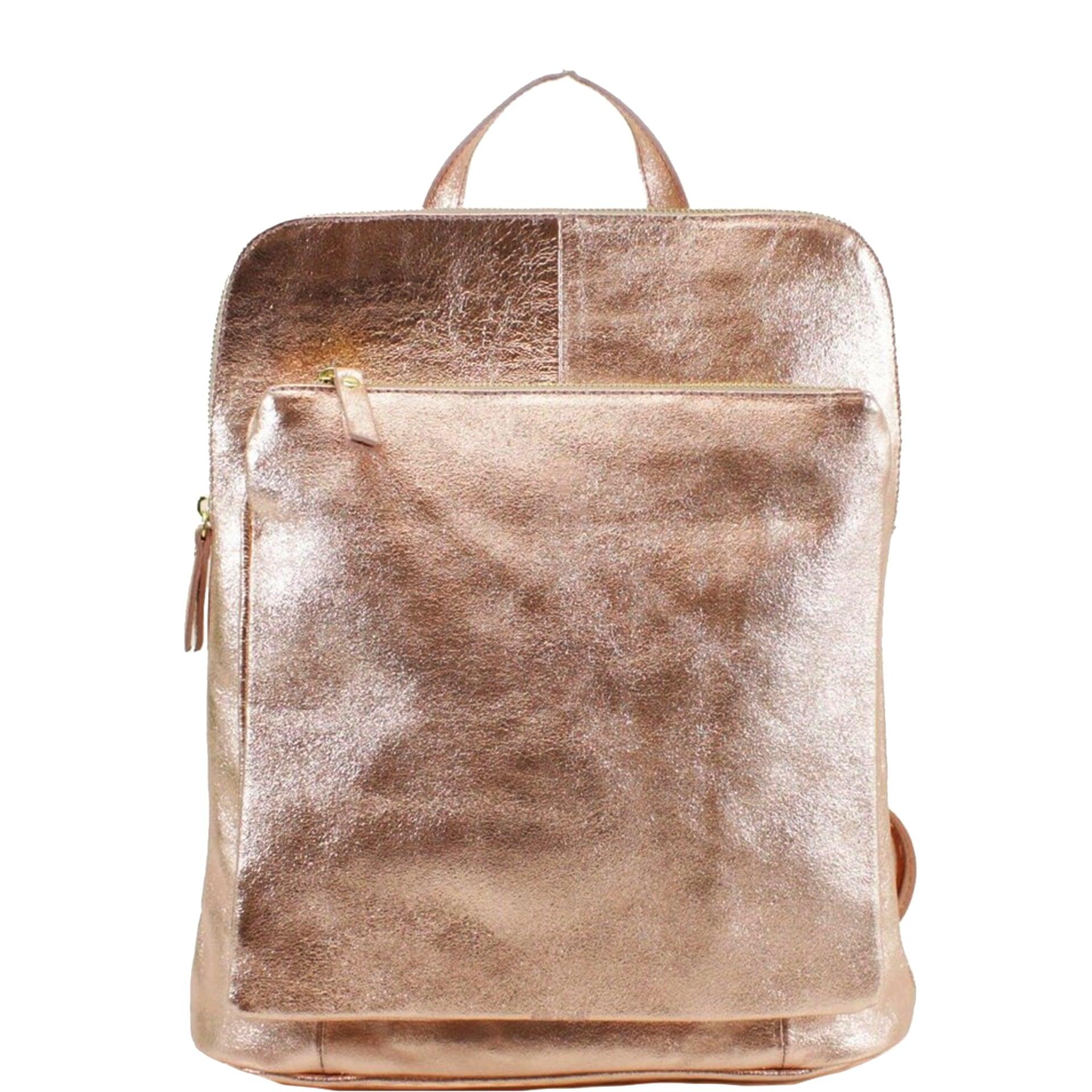Rose Gold Convertible Leather Backpack – Stylish & Versatile by Sostter at brixbailey.com