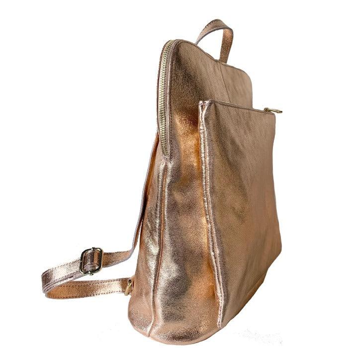 Rose Gold Convertible Leather Backpack – Stylish & Versatile by Sostter at brixbailey.com