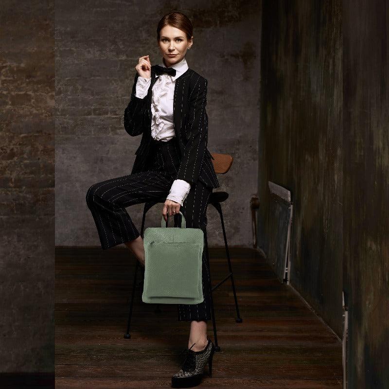 Sage Leather Backpack – Versatile & Stylish with Gold Accents by Sostter at brixbailey.com