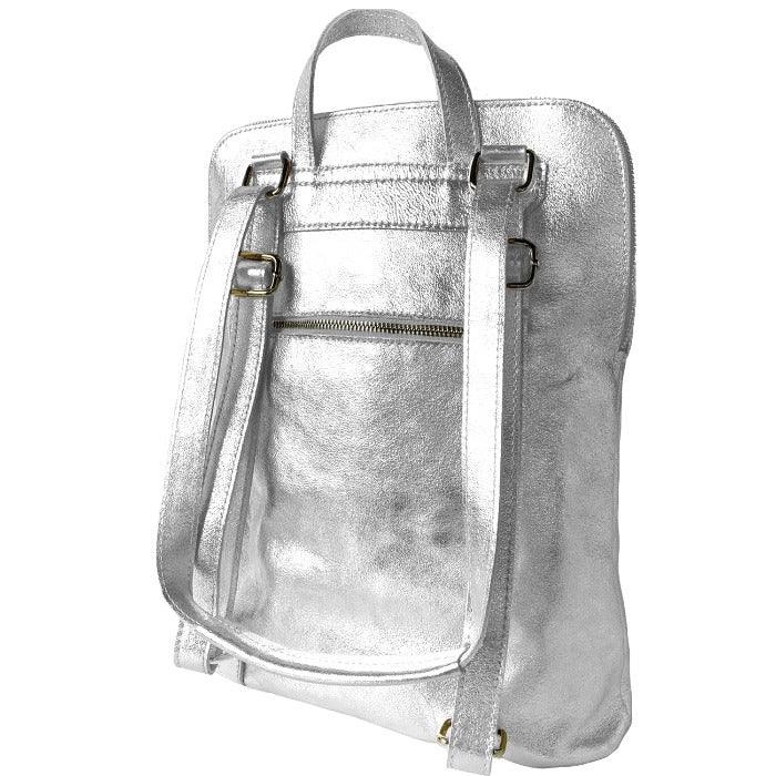 Silver Leather Convertible Backpack – Stylish & Versatile by Sostter at brixbailey.com