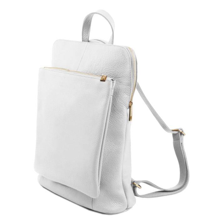 White Soft Pebbled Leather Backpack – Versatile & Stylish by Sostter at brixbailey.com