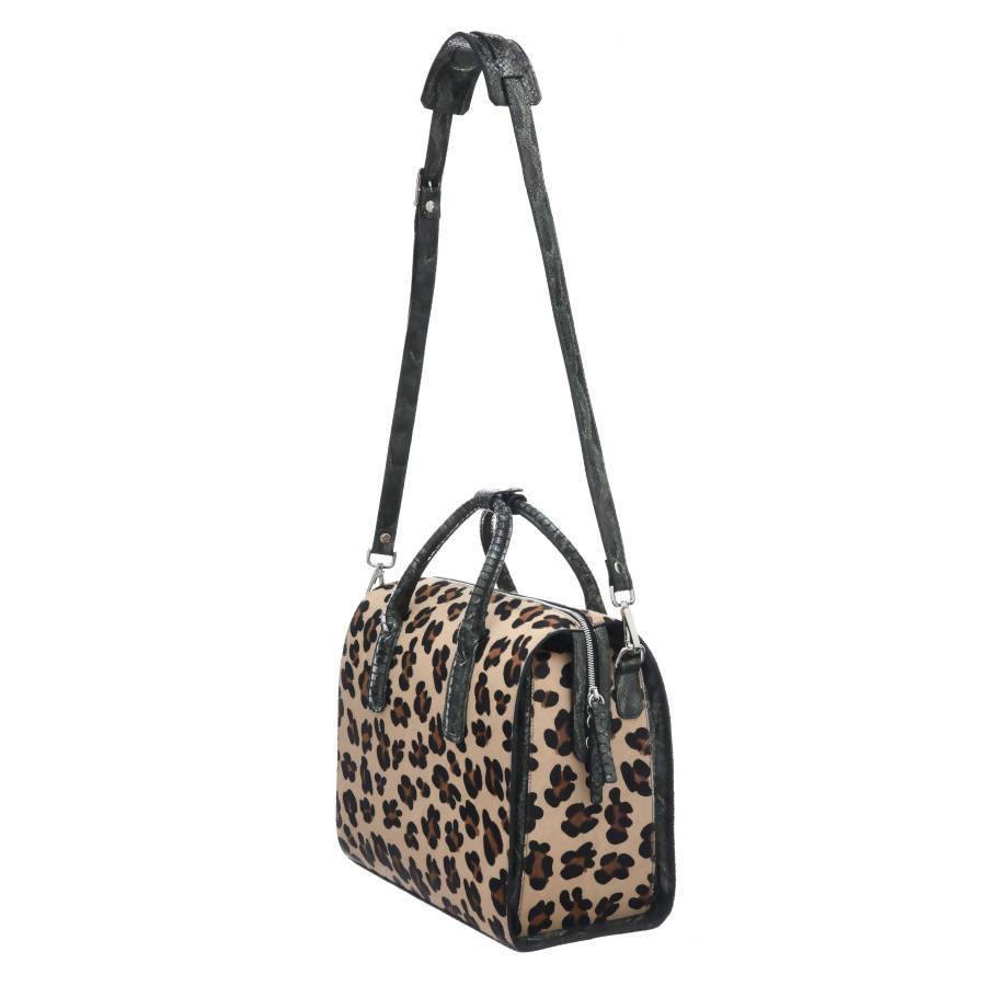 Leopard Print Hair On Hide Leather Structured Top Handle Bag - Brix and Bailey® - Contemporary Bag, Watch and Accessory Brand